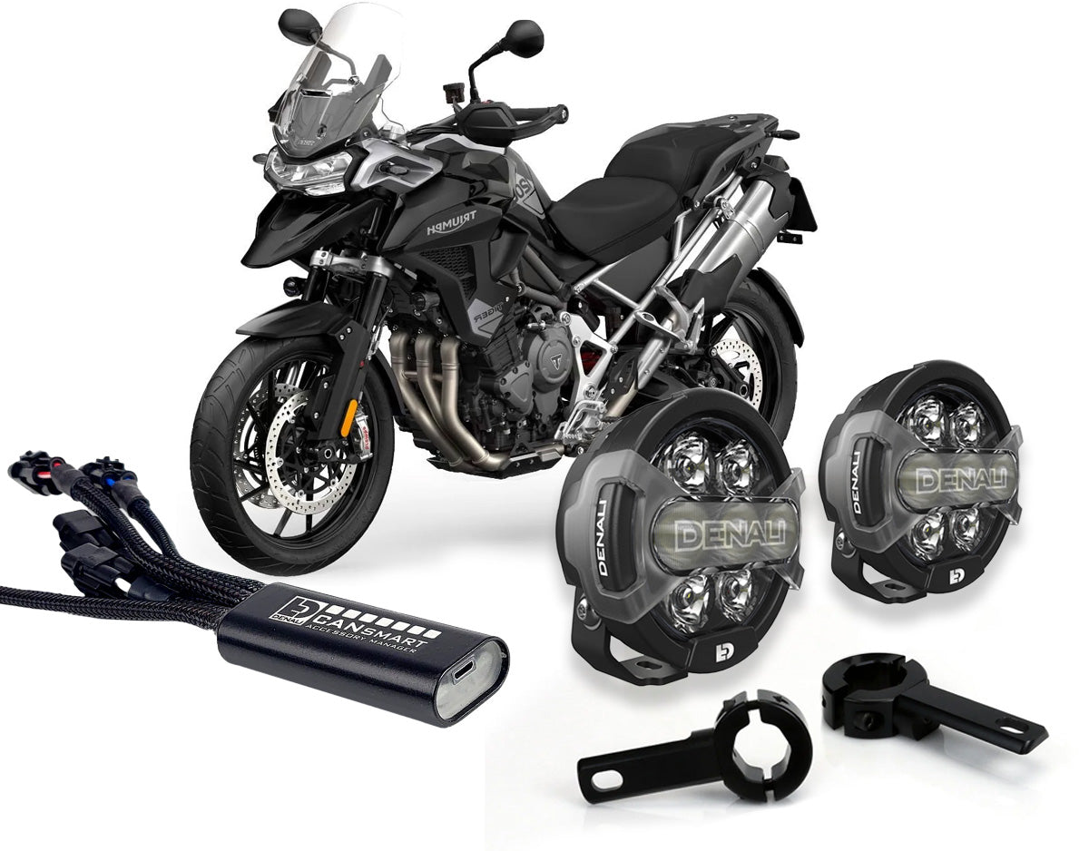 Faretti D7 PRO DENALI montati sul paramotore di una Triumph Tiger