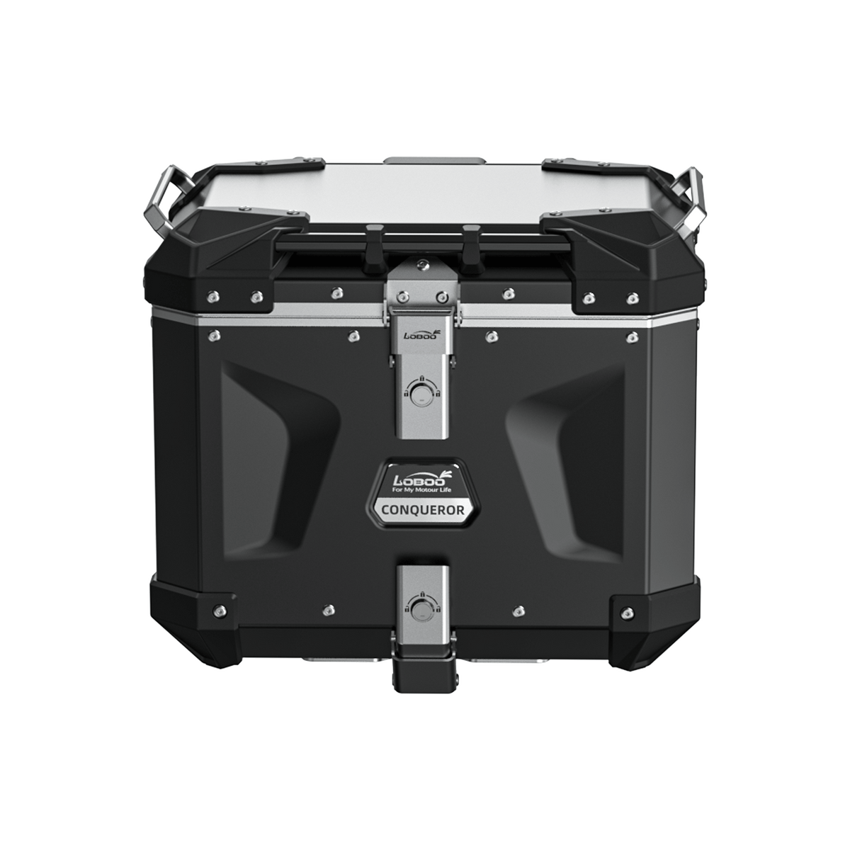 Bauletto CONQUEROR C40T da 40 litri in alluminio nero, vista di tre quarti