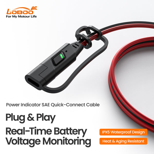 Câble SAE pour batterie de moto avec indicateur de charge à LED - 50 ou 120 cm