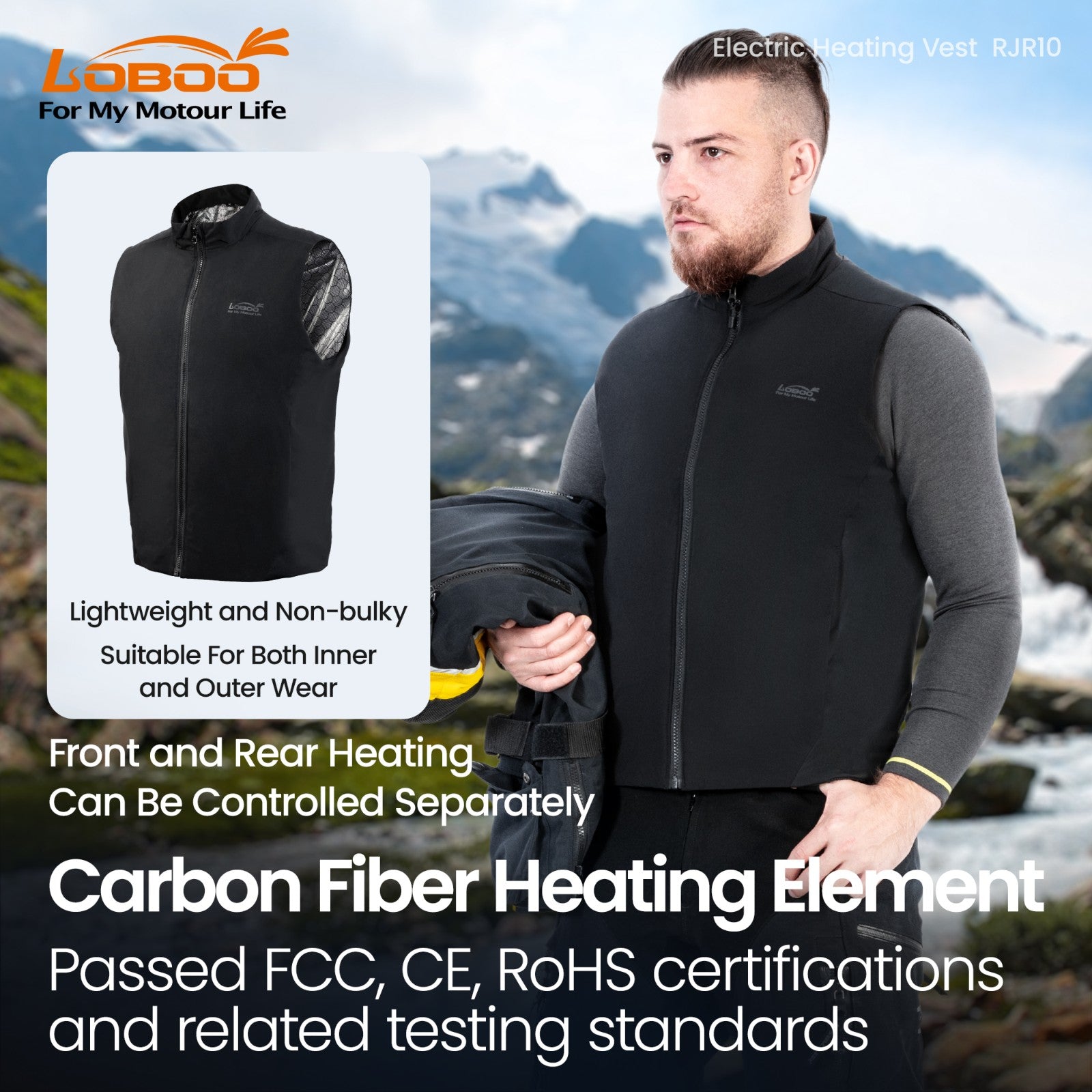 Gilet chauffant pour moto avec fibre de carbone et alimentation USB