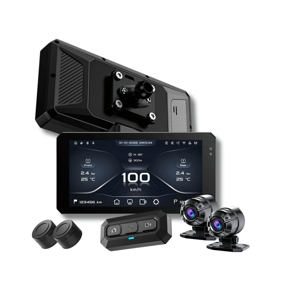 JADO S6 + Dashcam avant et arrière Sony 2MP + Capteurs de pression des pneus TMPS + Télécommande sans fil pour contrôle à distance