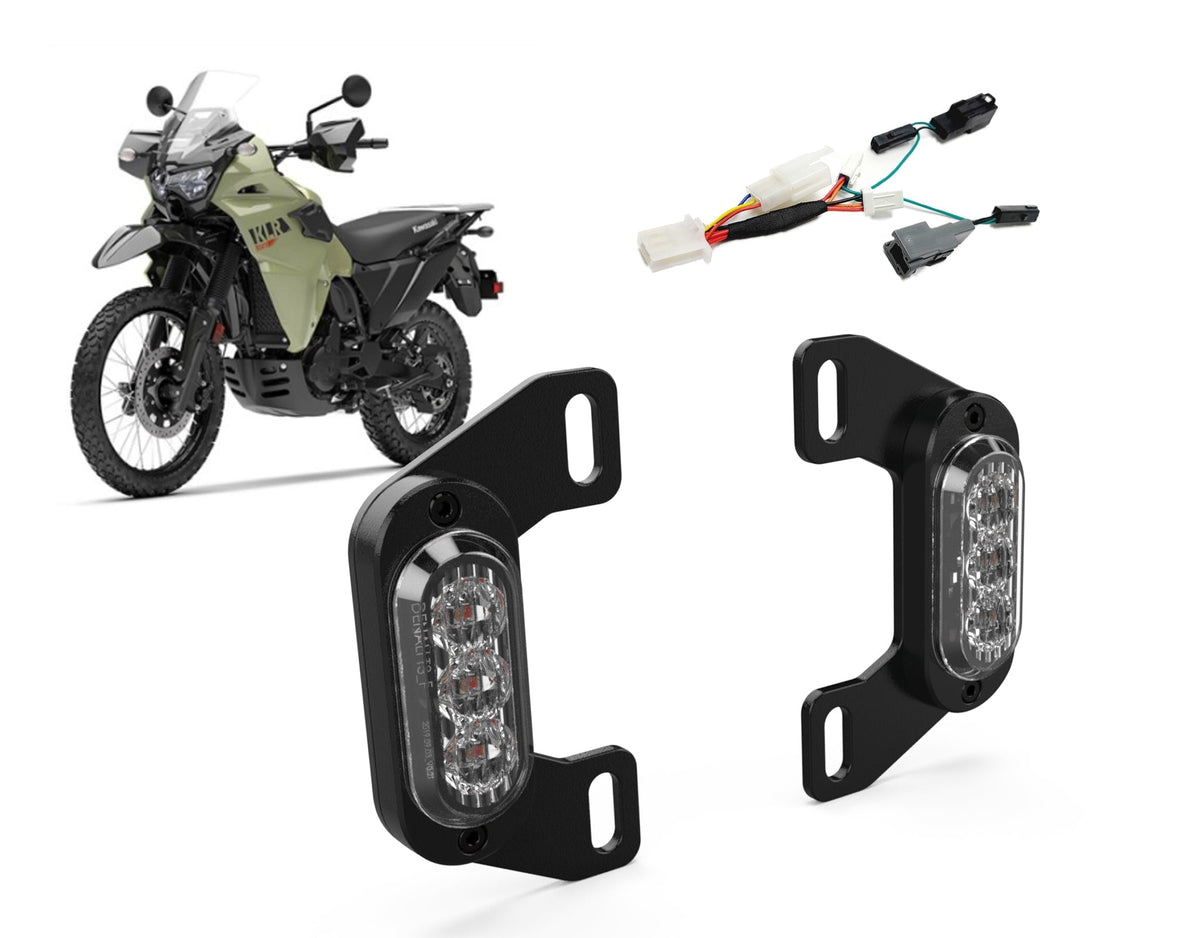 Kit indicatori T3 DENALI posteriori montati sul portatarga della Kawasaki KLR 650