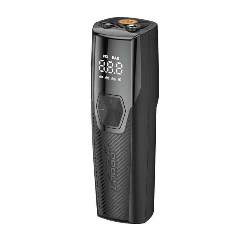 Compressore portatile LOBOO CP06 per moto, vista d'insieme del corpo con il display