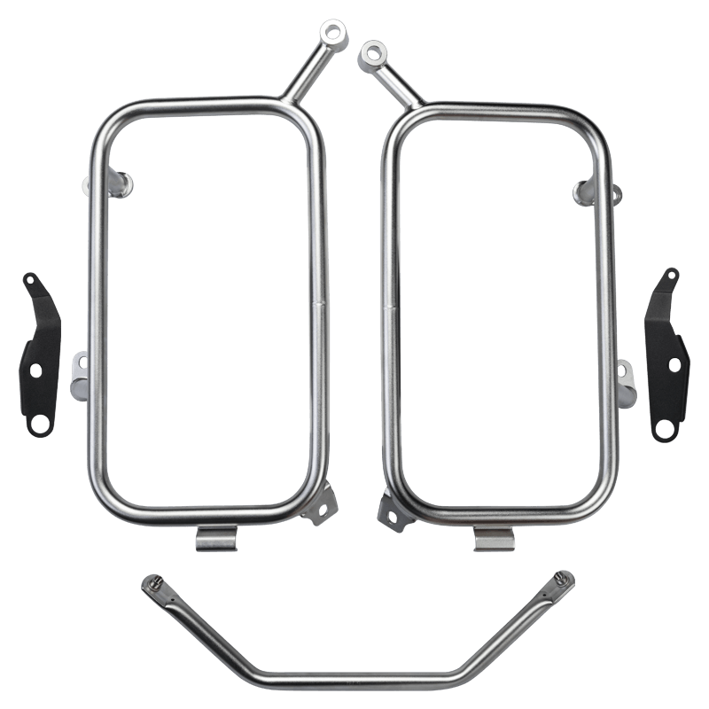 Telai valigie laterali LOBOO montati su BMW R 1300 GS con valigie in alluminio Pike Tracker