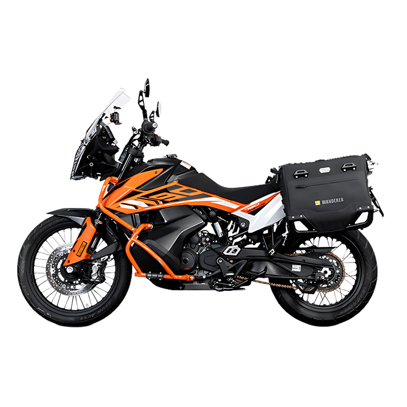 Valises semi-rigides pour KTM 790 et 890 Adventure : les Wanderer sur les supports JP221B