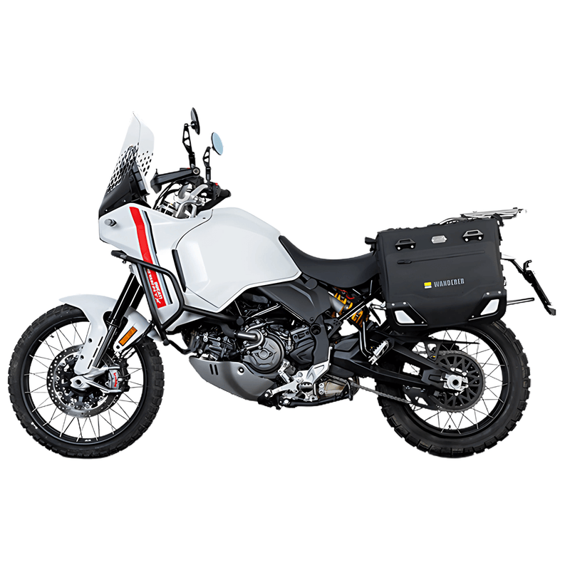 Valises semi-rigides pour Ducati DesertX : les Wanderer sur les supports JP581B