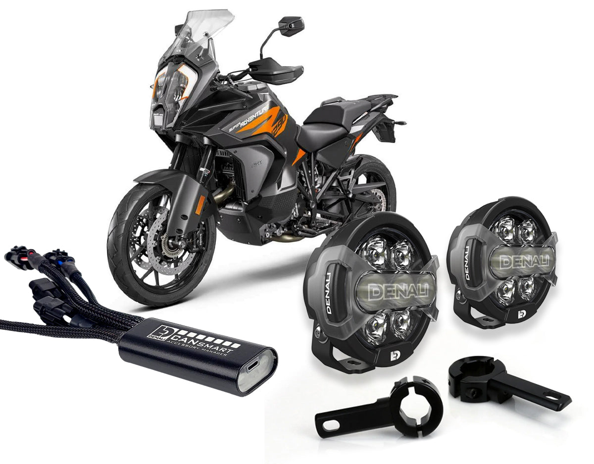 Kit DENALI DNL04KIT002C con faretti D7 PRO, collari e centralina CANsmart per KTM Adventure