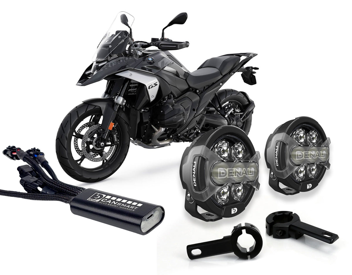 Kit faretti D7 PRO e centralina CANsmart DENALI per BMW R 1300 GS con collari da paramotore