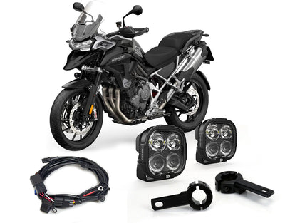 Faretti DL4 DENALI montati su barre paramotore di Triumph Tiger