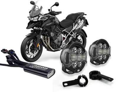 Faretti D7 PRO DENALI montati sul paramotore di una Triumph Tiger