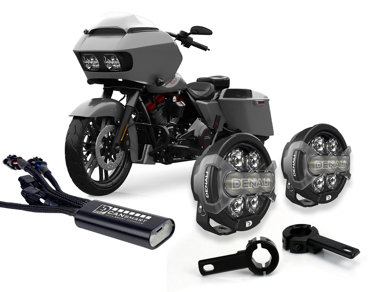Kit DENALI DNL23KIT002C con faretti D7 PRO, collari e centralina CANsmart per Harley-Davidson