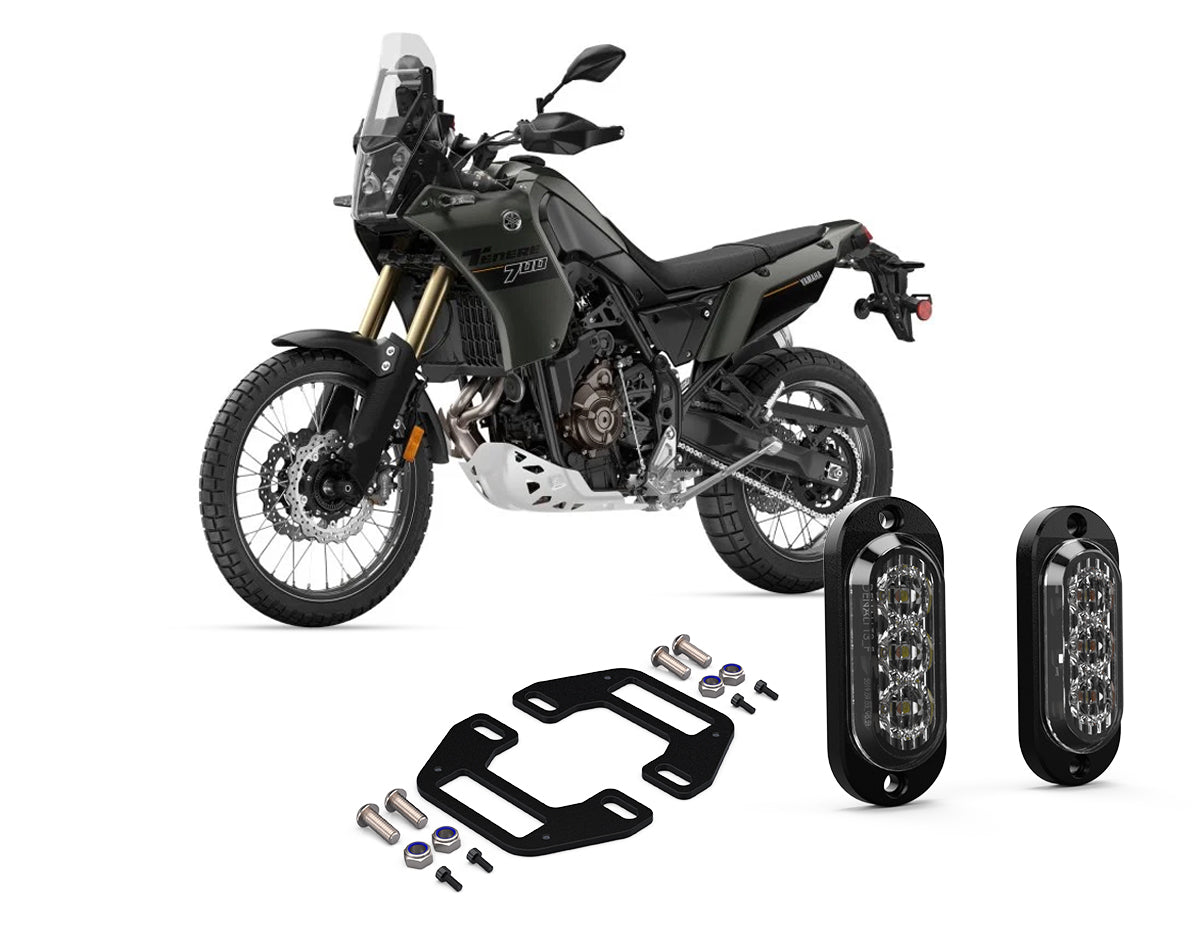 Kit visibilità posteriore DENALI con indicatori T3 sulla targa della Yamaha Ténéré 700