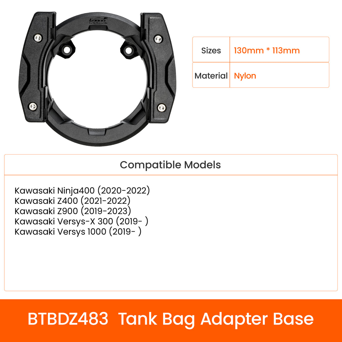 Anello Quick-Lock per borsa serbatoio per Kawasaki Ninja 400, Z400, Z900, Versys-X 300 e Versys 1000 dal 2019: misure, materiale e moto compatibili