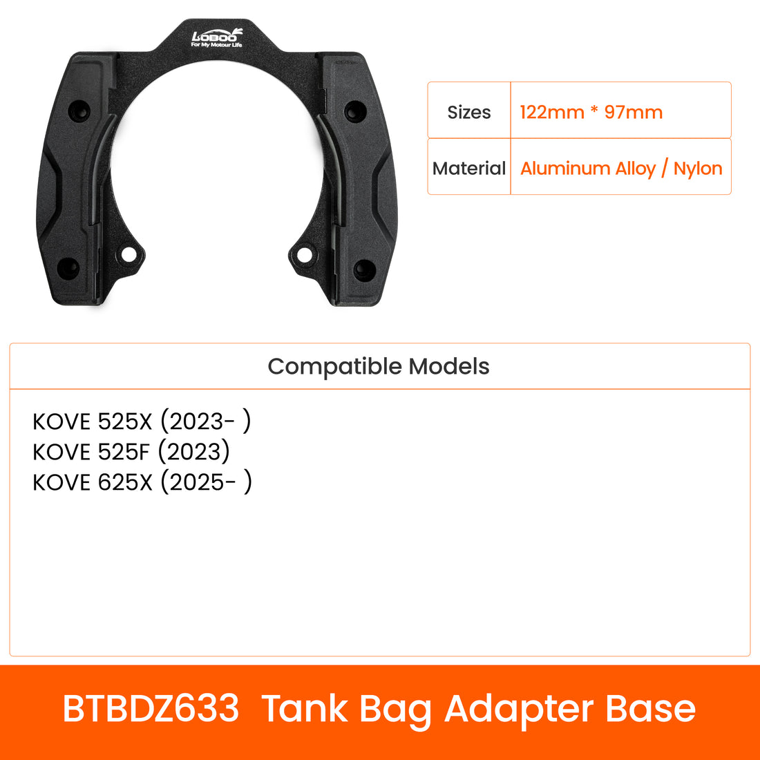Anello Quick-Lock per borsa serbatoio per KOVE 525X, 525F e 625X: misure, materiale e moto compatibili