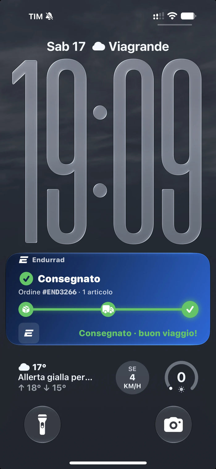 App Endurrad: Spedizione in diretta sulla schermata di blocco dell'iPhone, ordine consegnato