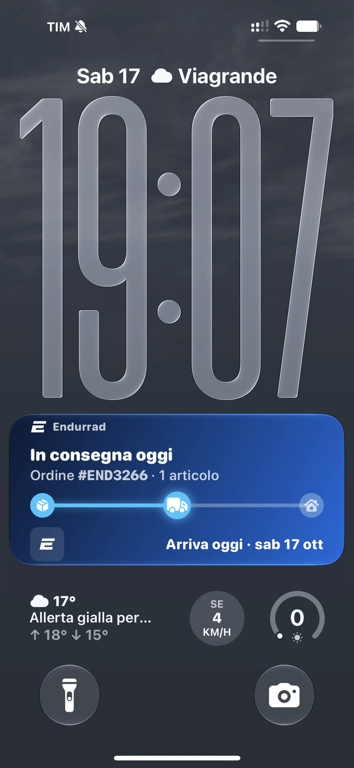 App Endurrad: Spedizione in diretta sulla schermata di blocco dell'iPhone, ordine in consegna oggi