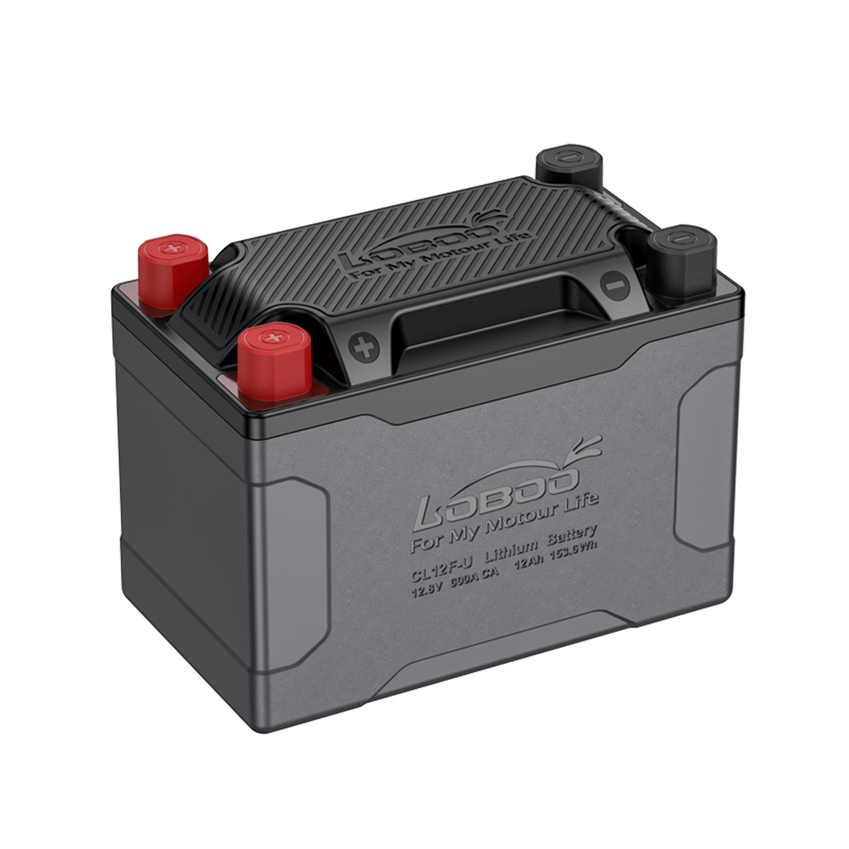 Batteria moto LOBOO CL12F-U con copripoli rossi e neri