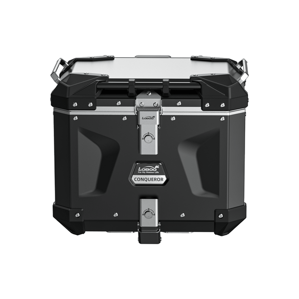 Top-case moto en aluminium de 40 L | déclenchement rapide à neuf points, dosseret moelleux — CONQUEROR