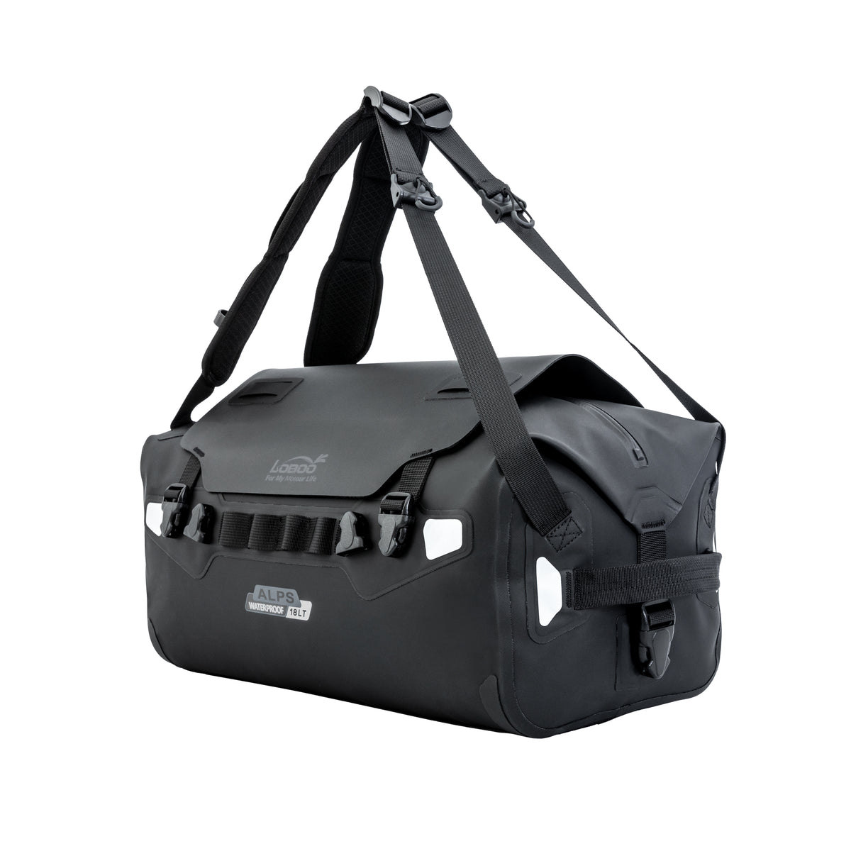 Borsa ALPS da 18 litri con tracolla, vista di tre quarti su fondo bianco