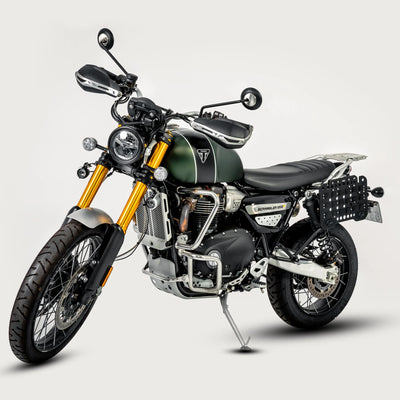 Triumph Scrambler 1200XE con telaio e piastra LOBOO installati, senza borsa