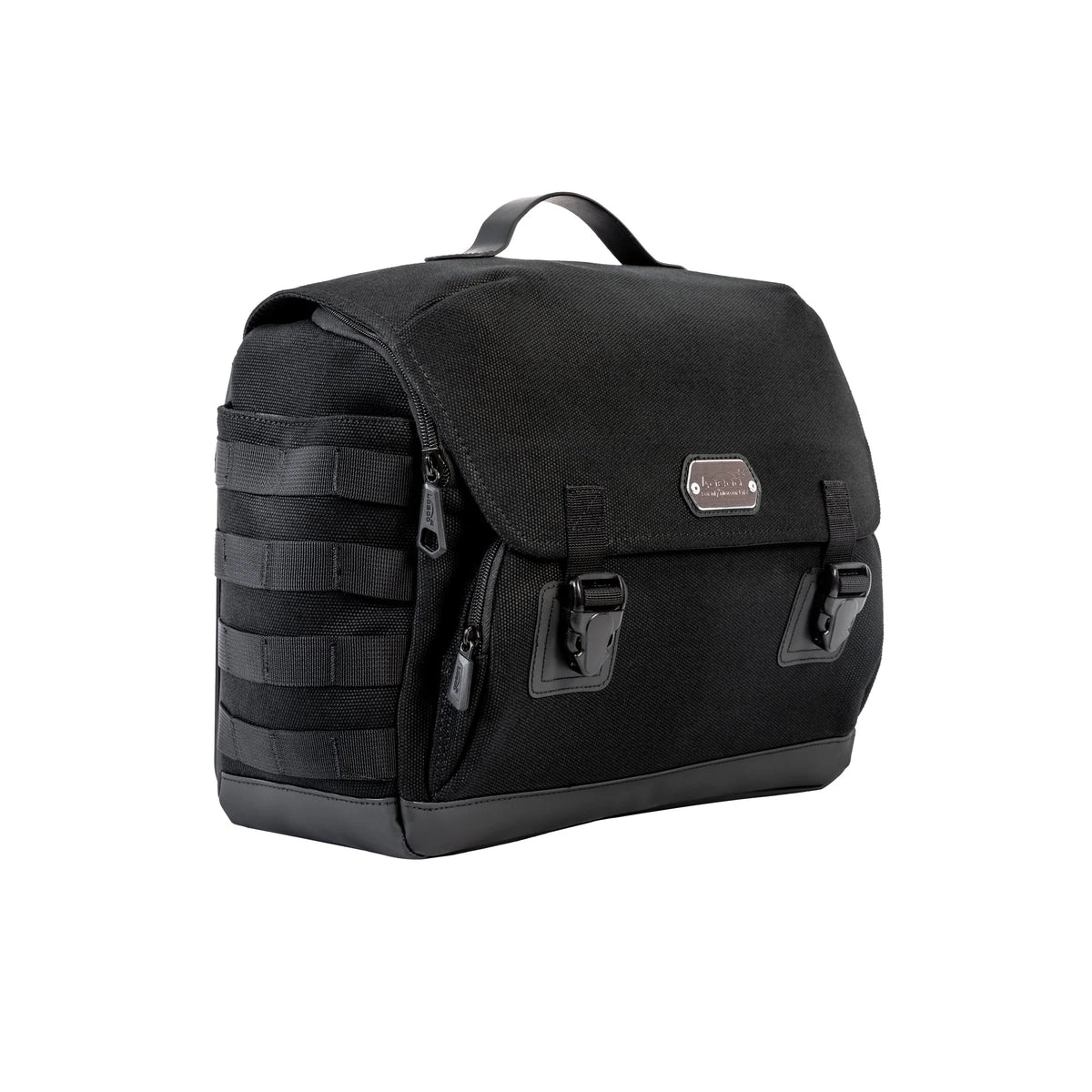 Borsa laterale vintage LOBOO BCB12BK in canvas nero, vista di tre quarti
