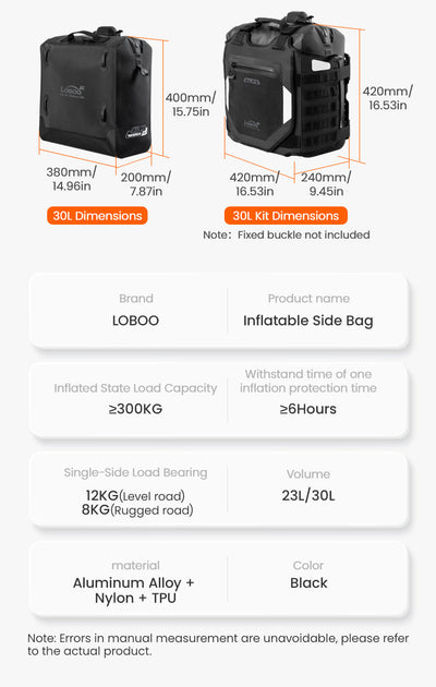 Quote della borsa LOBOO Alps da 30 litri e scheda tecnica con portata e materiali