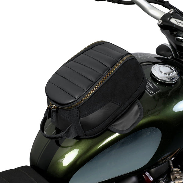 Sacoche de réservoir moto vintage 3,5 L magnétique en toile et cuir