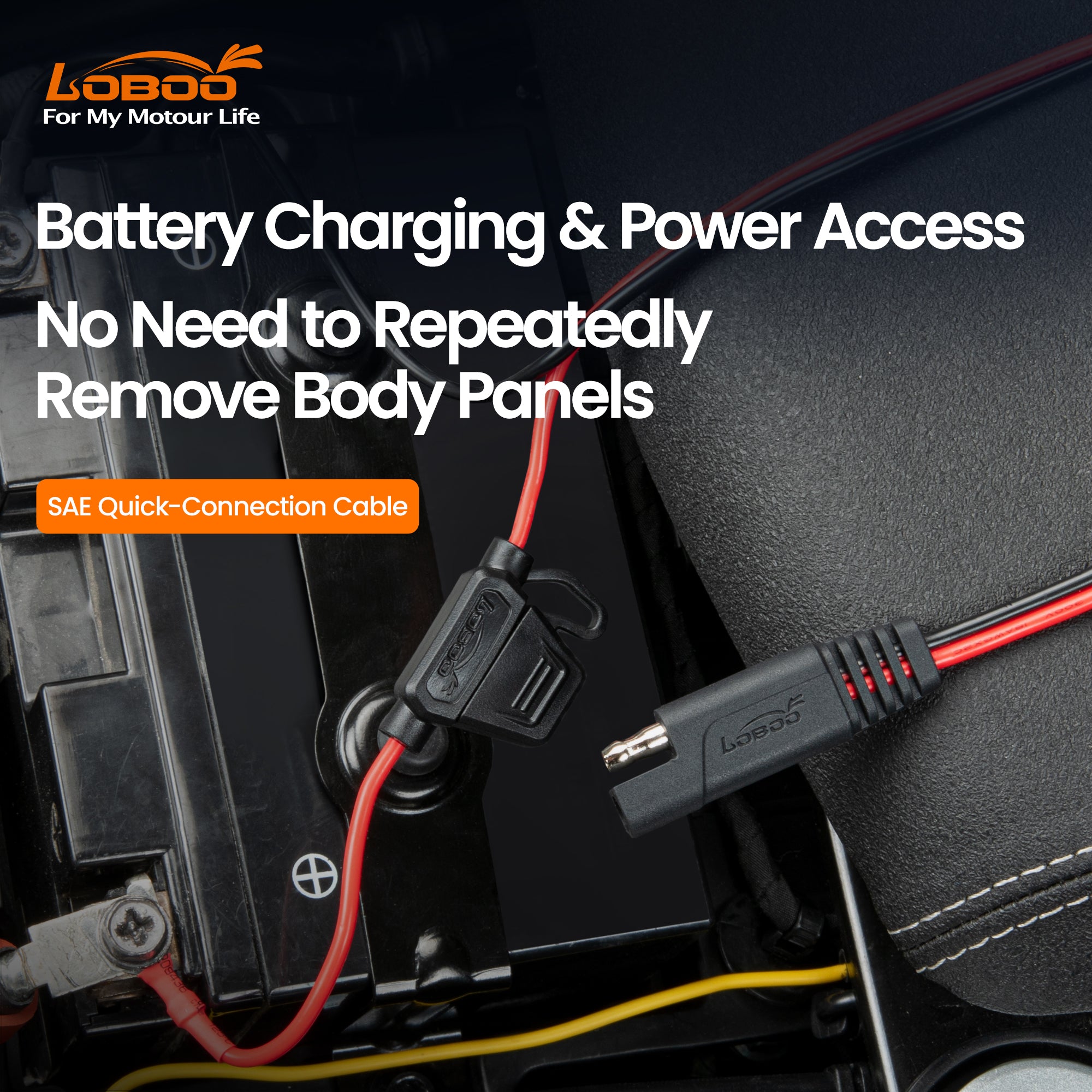 Cavo SAE collegato sotto la sella della moto per ricaricare la batteria senza smontare le carene