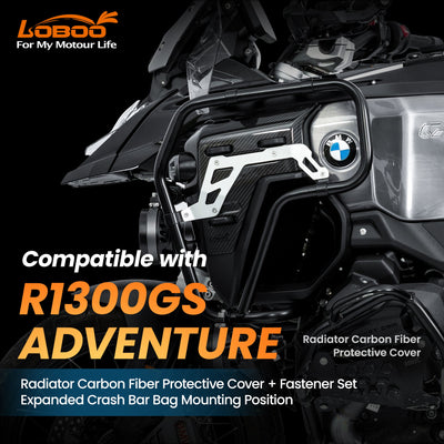 Cover radiatore in carbonio montata sulla BMW R 1300 GS Adventure, versione con attacchi per le borse