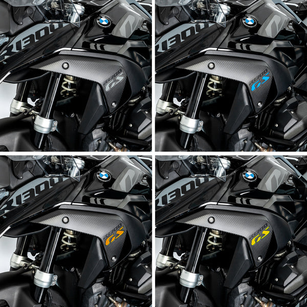 Cache-radiateurs en carbone pour BMW R 1300 GS | 180 g la paire, autocollants avec logo GS en 4 couleurs