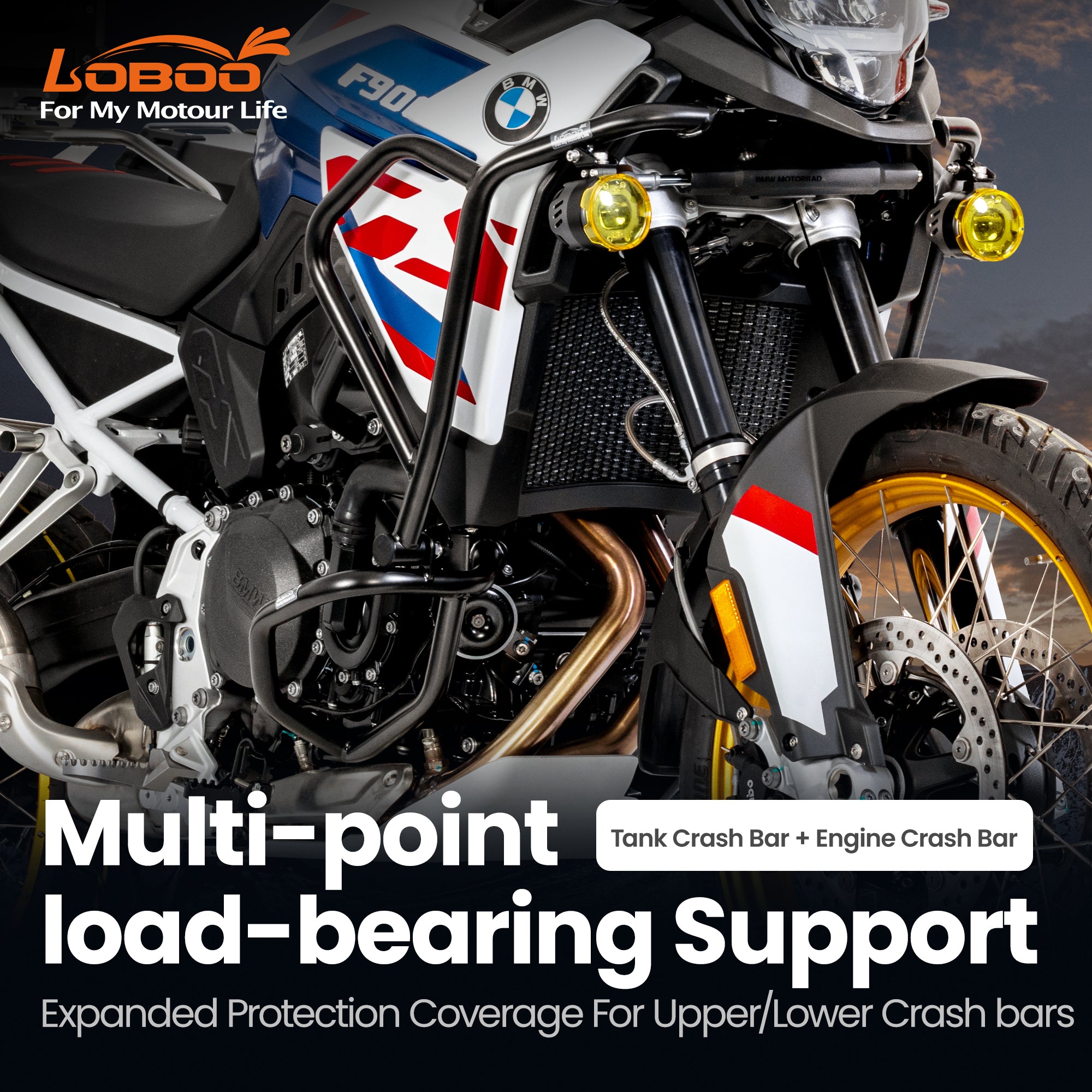 Crash bar LOBOO CHG025 nero con supporto multipunto sulla BMW F900GS