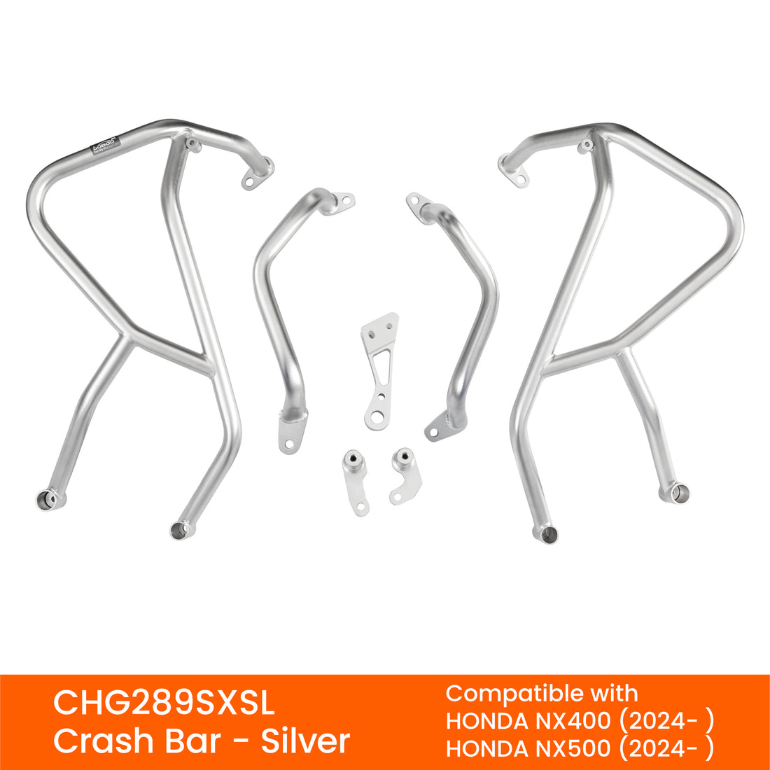 Crash bar LOBOO CHG289SXSL argento per Honda NX400 e NX500 dal 2024: barre superiori, inferiori e staffe