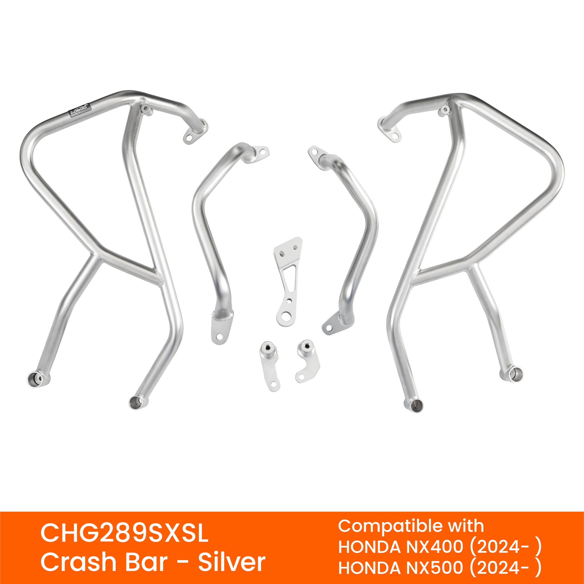Crash bar LOBOO CHG289SXSL argento per Honda NX400 e NX500 dal 2024: barre superiori, inferiori e staffe