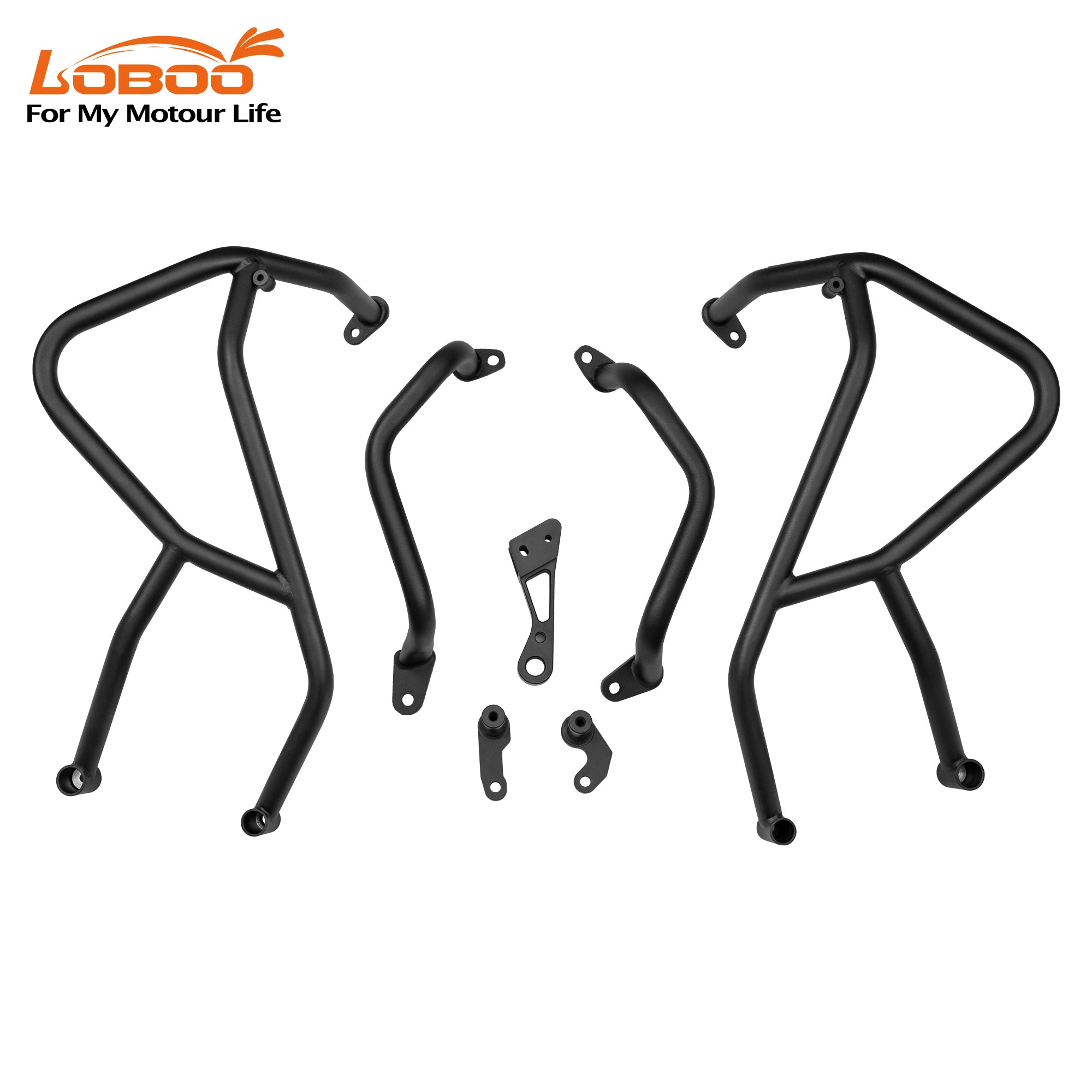 Kit crash bar LOBOO CHG289 nero: quattro barre e cinque staffe di collegamento