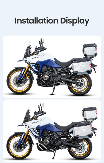 Suzuki V-Strom 800DE con crash bar LOBOO CHG421 montato, versione nera e versione argento a confronto