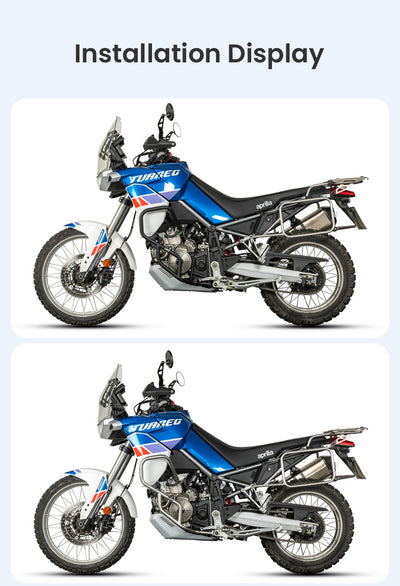 Aprilia Tuareg 660 con crash bar LOBOO CHG441 montato, versione argento e versione nera a confronto