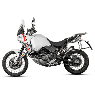 Ducati DesertX con crash bar LOBOO CHG581 nero montato, vista laterale sinistra