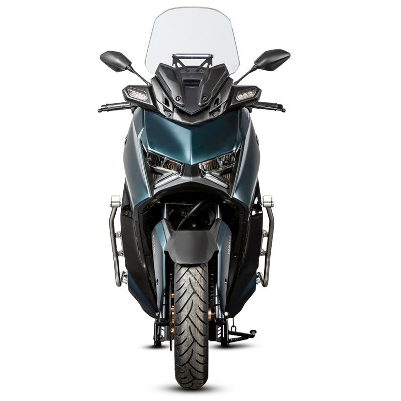 Yamaha XMAX 300 con crash bar LOBOO CHG862 argento, vista frontale