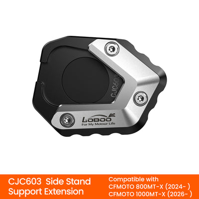 Estensione cavalletto LOBOO CJC603 con la didascalia del produttore: compatibile con CFMOTO 800MT-X dal 2024 e 1000MT-X dal 2026