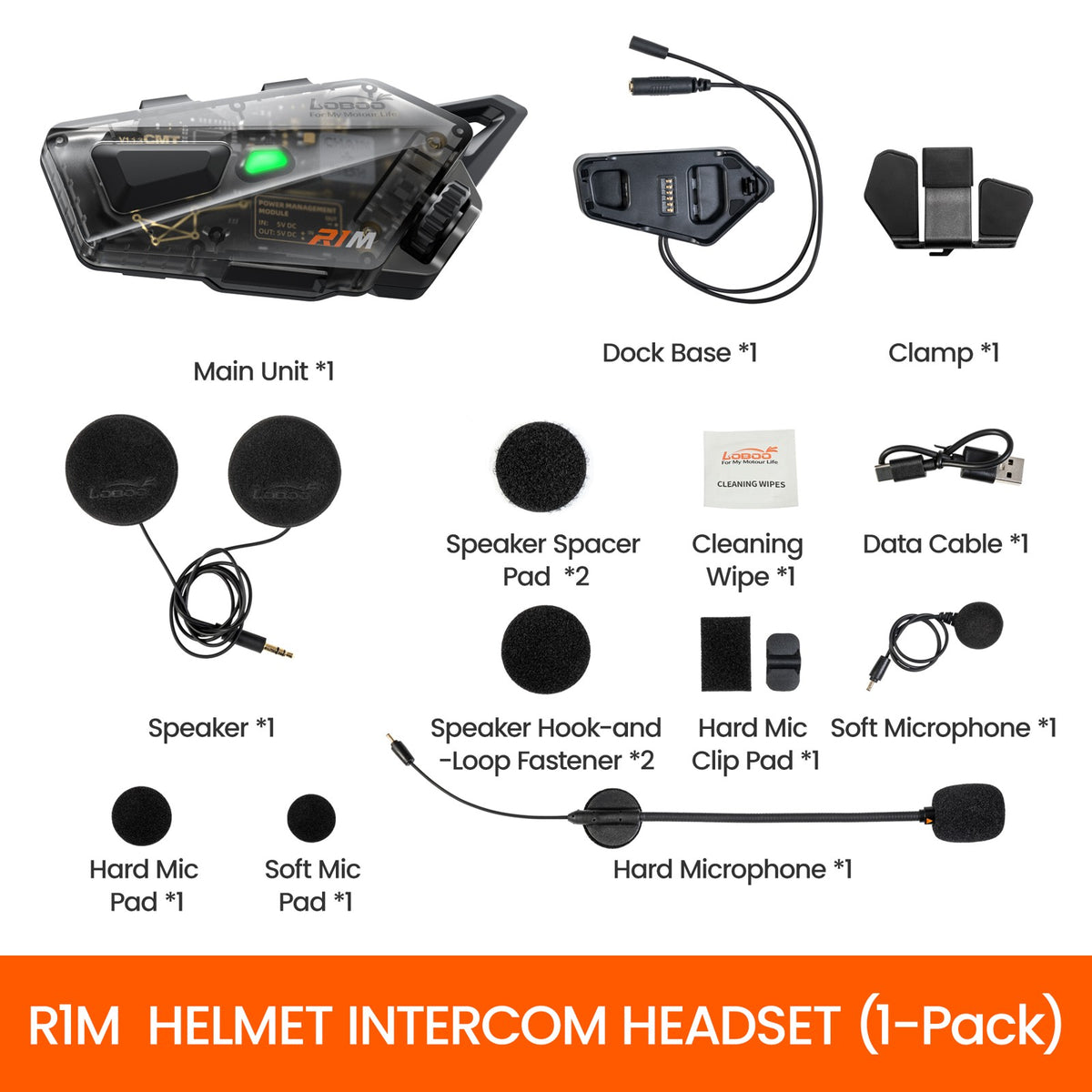 Contenuto della confezione da un auricolare dell'interfono R1M