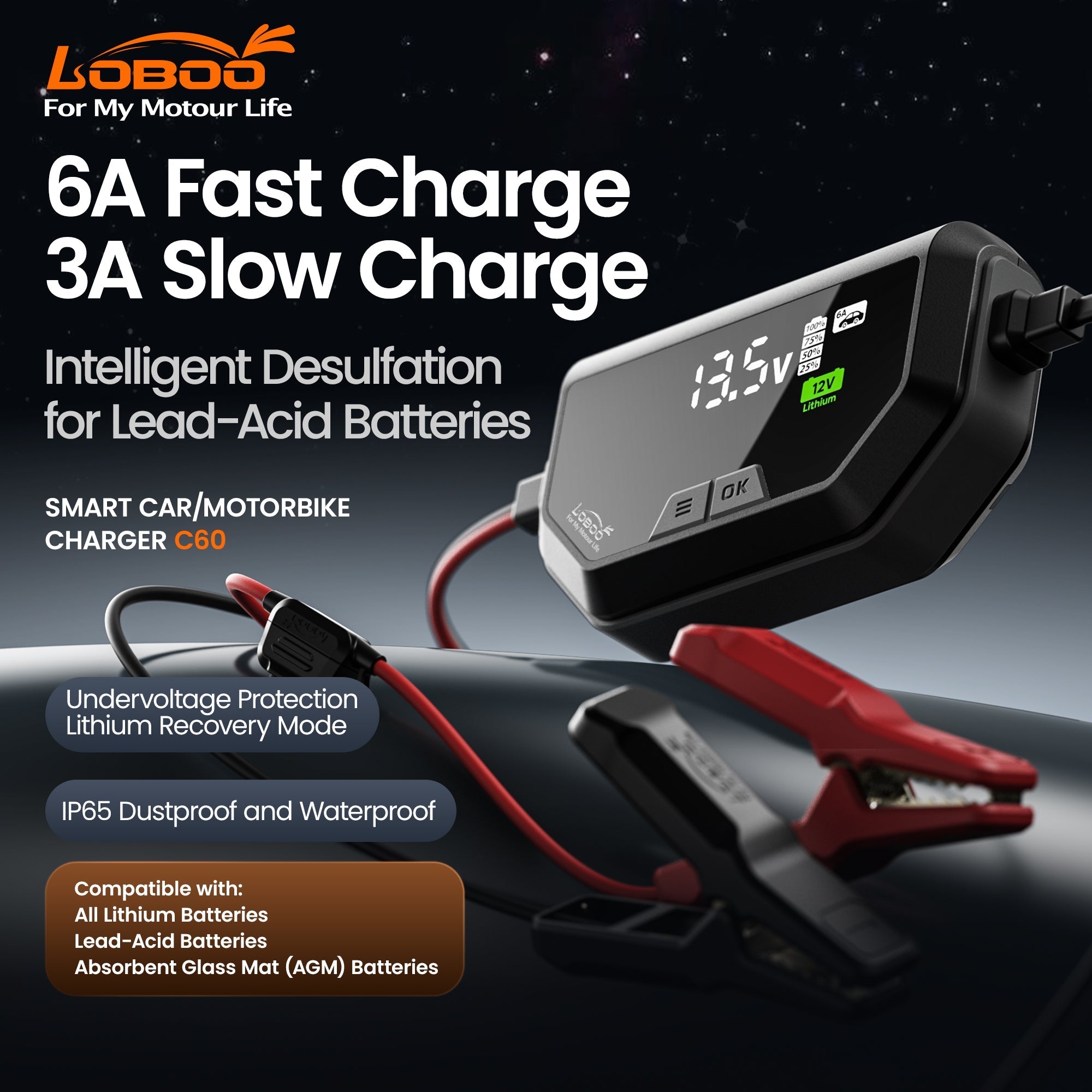 Caricabatterie moto LOBOO C60 – dettaglio 2