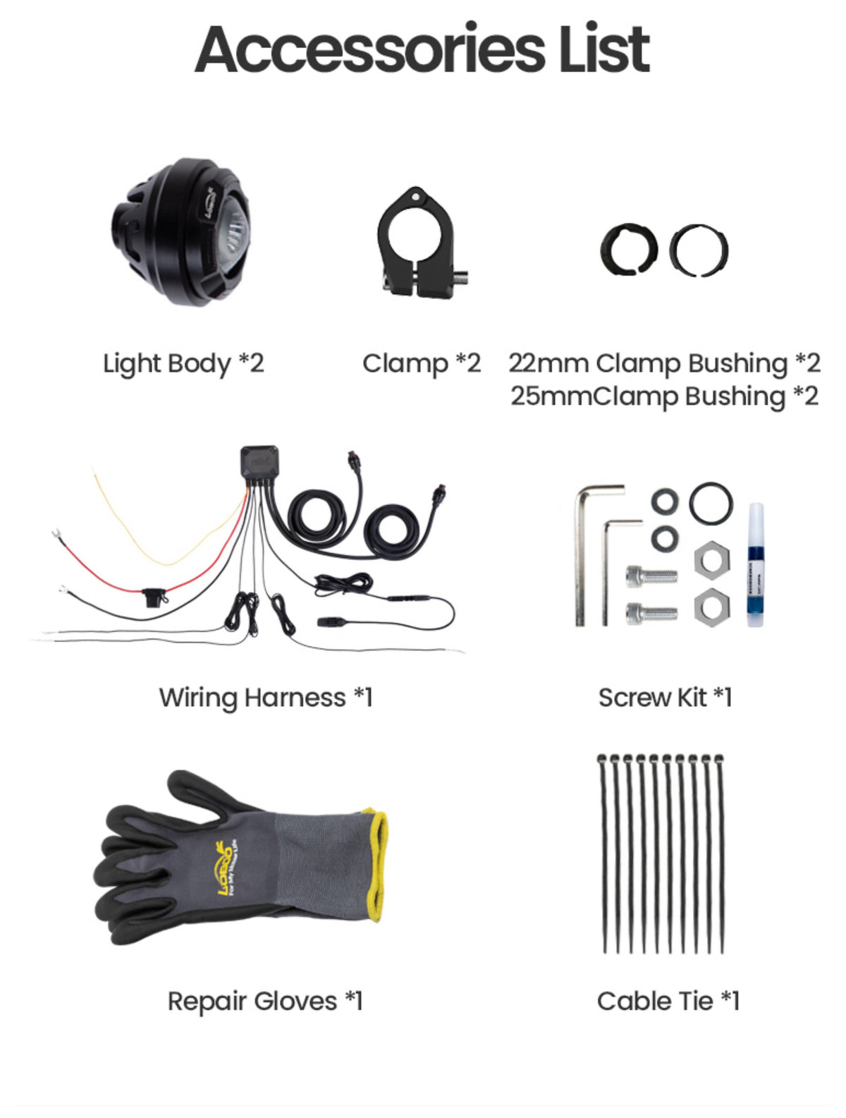 Quinze articles dans la boîte, outils compris