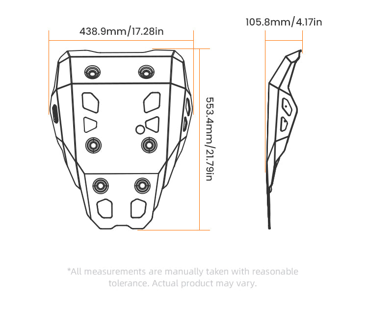 Les dimensions : 438,9 × 553,4 × 105,8 mm