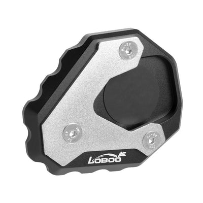 Piastra cavalletto LOBOO CJC292 per Honda CB500X e NX500 vista dall'alto, base nera e cover argento