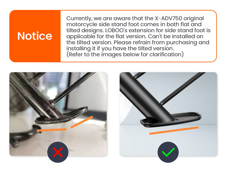 Avviso LOBOO: la piastra CJC332 va solo sul cavalletto originale piatto dell'X-ADV 750, non sulla versione inclinata — confronto fotografico delle due versioni