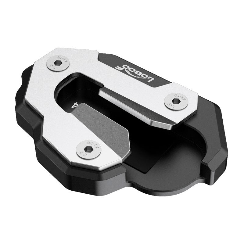Piastra cavalletto LOBOO CJC34 per Honda GL1800 Gold Wing vista dall'alto, base nera e cover argento