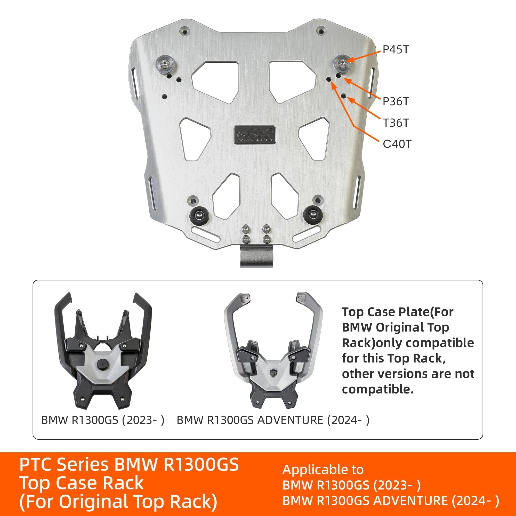 Piastra top case LOBOO R 1300 GS, schema di compatibilità con i bauletti