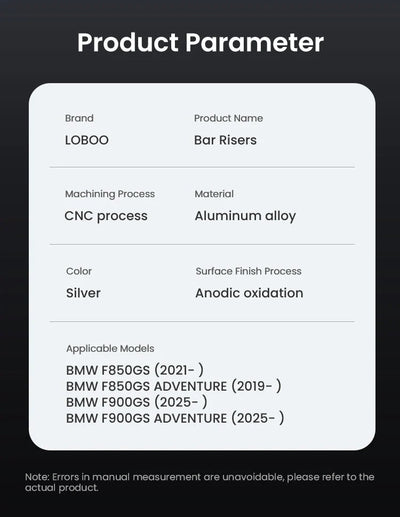 Scheda parametri LOBOO CJG033: alluminio CNC, ossidazione anodica, BMW F850GS e F900GS