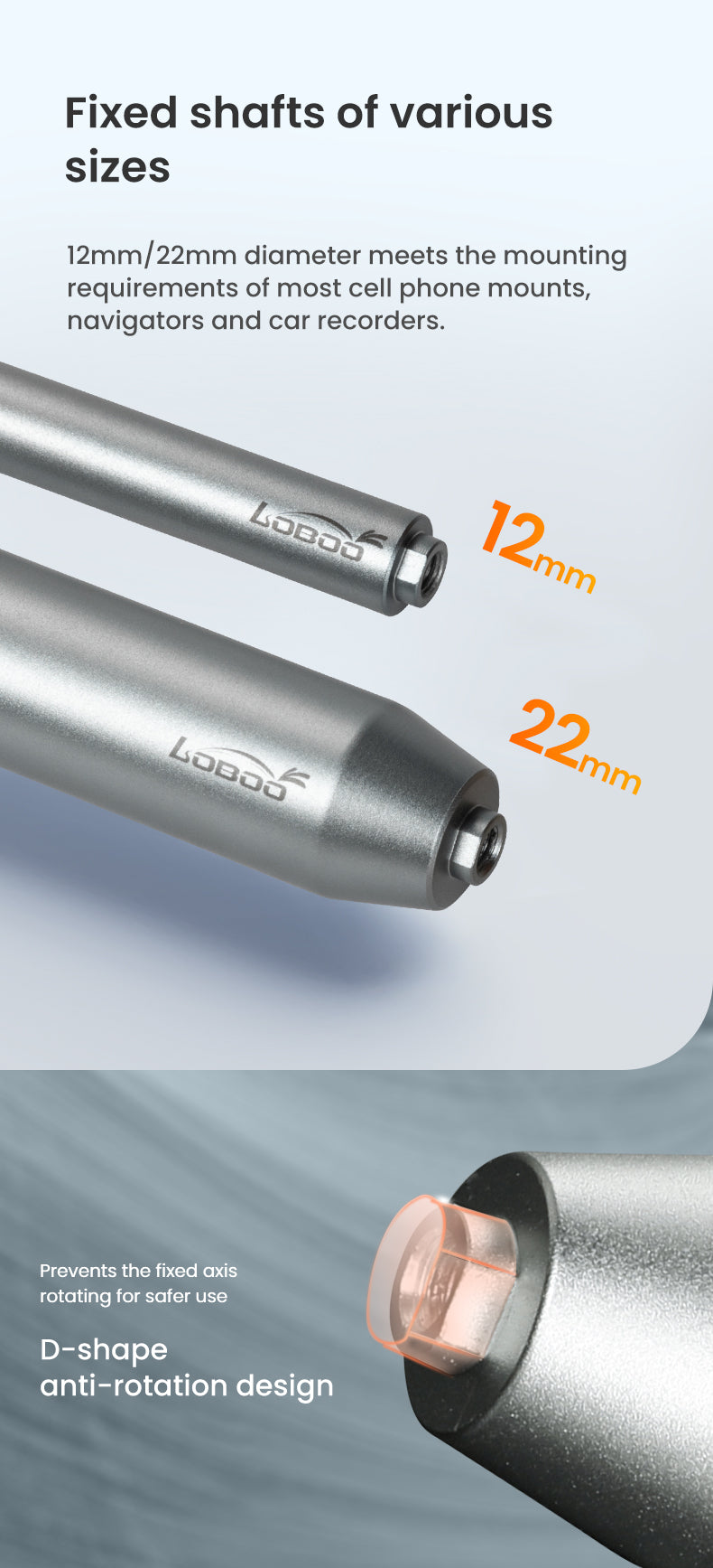 12 ou 22 mm, avec profil en D