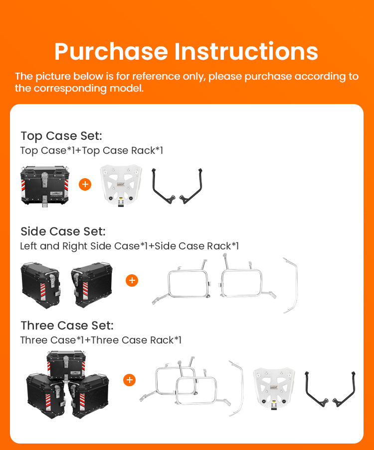 Top-case seul, ensemble latéral ou trois valises